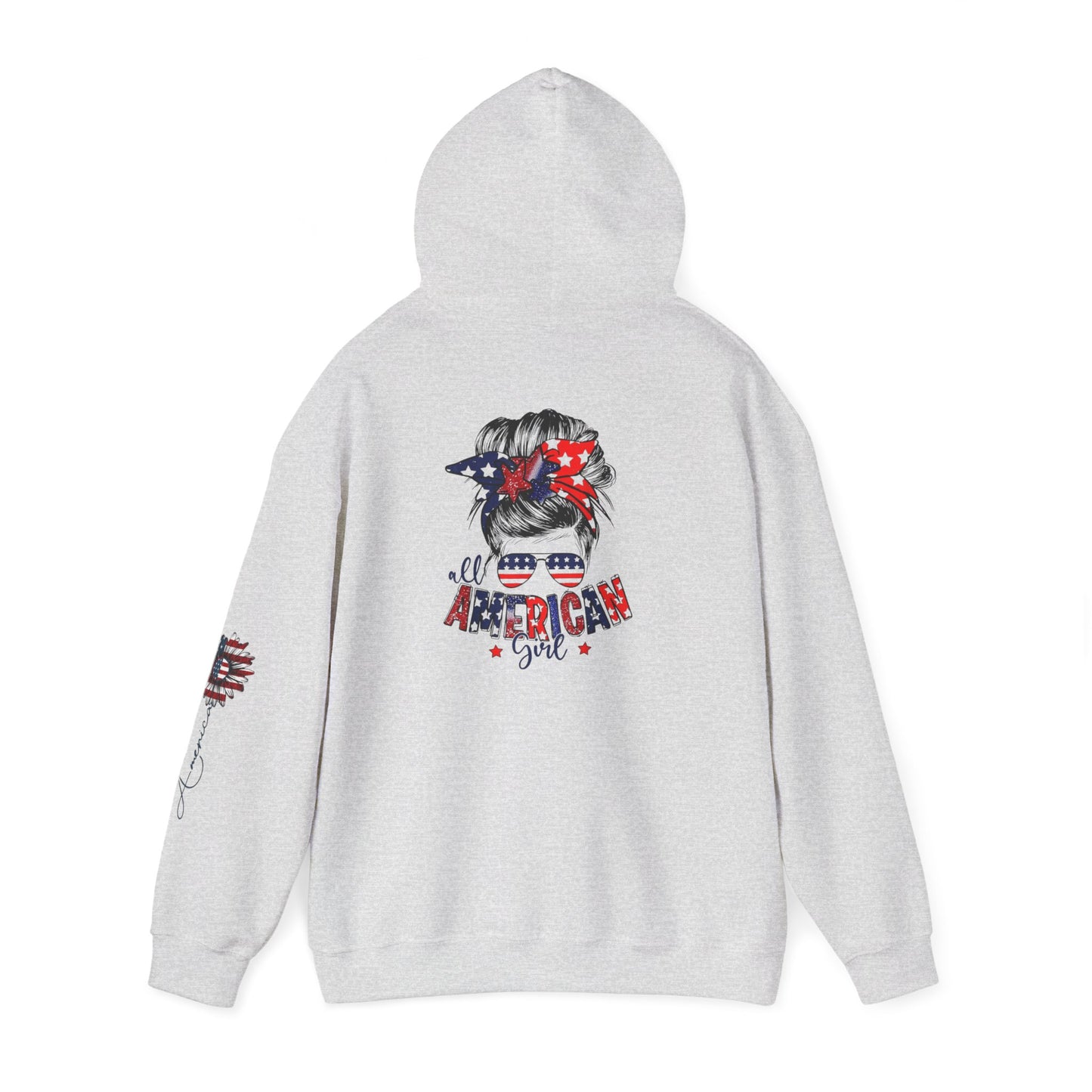 USA All American Girl Hoodie - Unisex Heavy Blend Sweatshirt, Patriotic Apparel, 4th of July Outfit, Casual Wear, Gift for Her