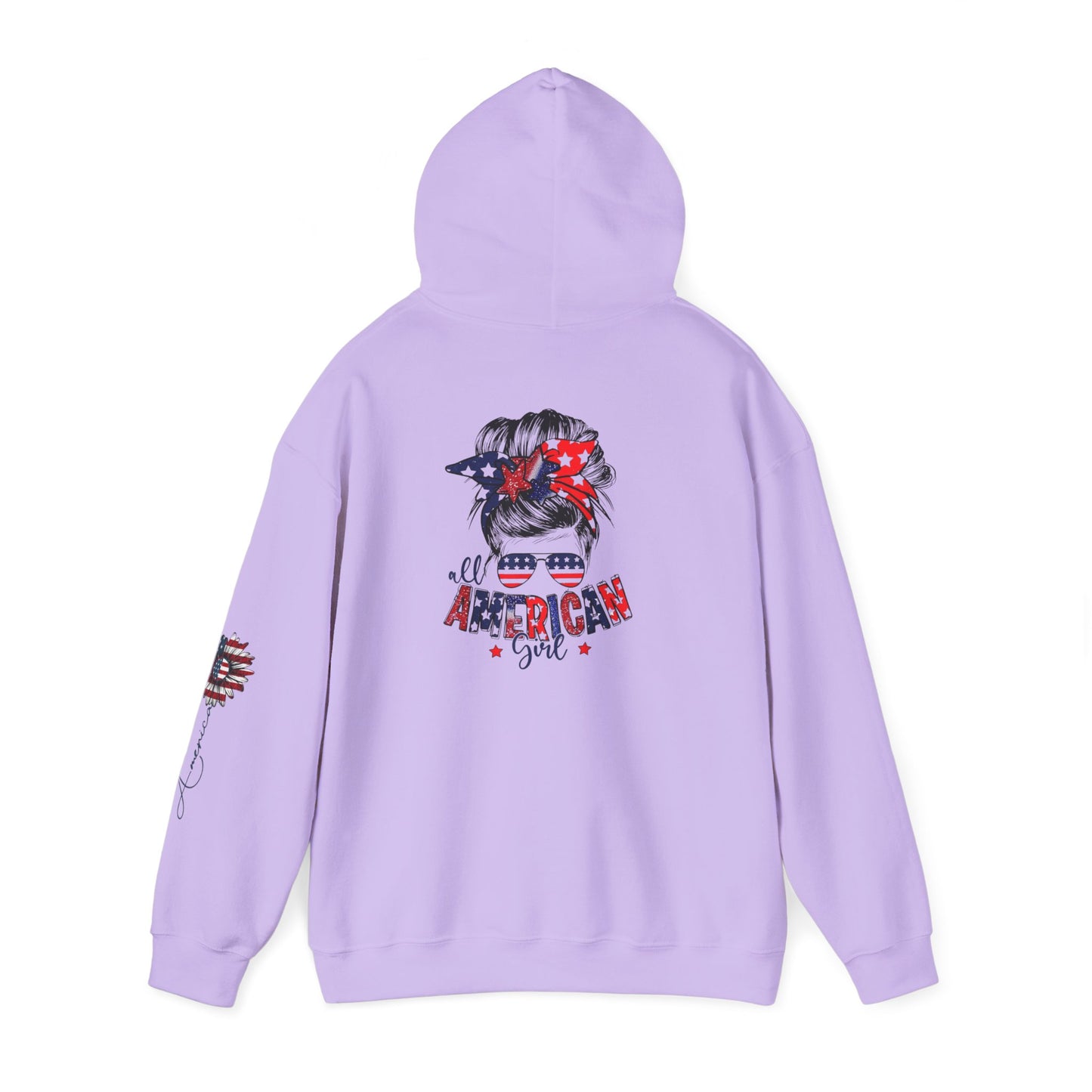 USA All American Girl Hoodie - Unisex Heavy Blend Sweatshirt, Patriotic Apparel, 4th of July Outfit, Casual Wear, Gift for Her