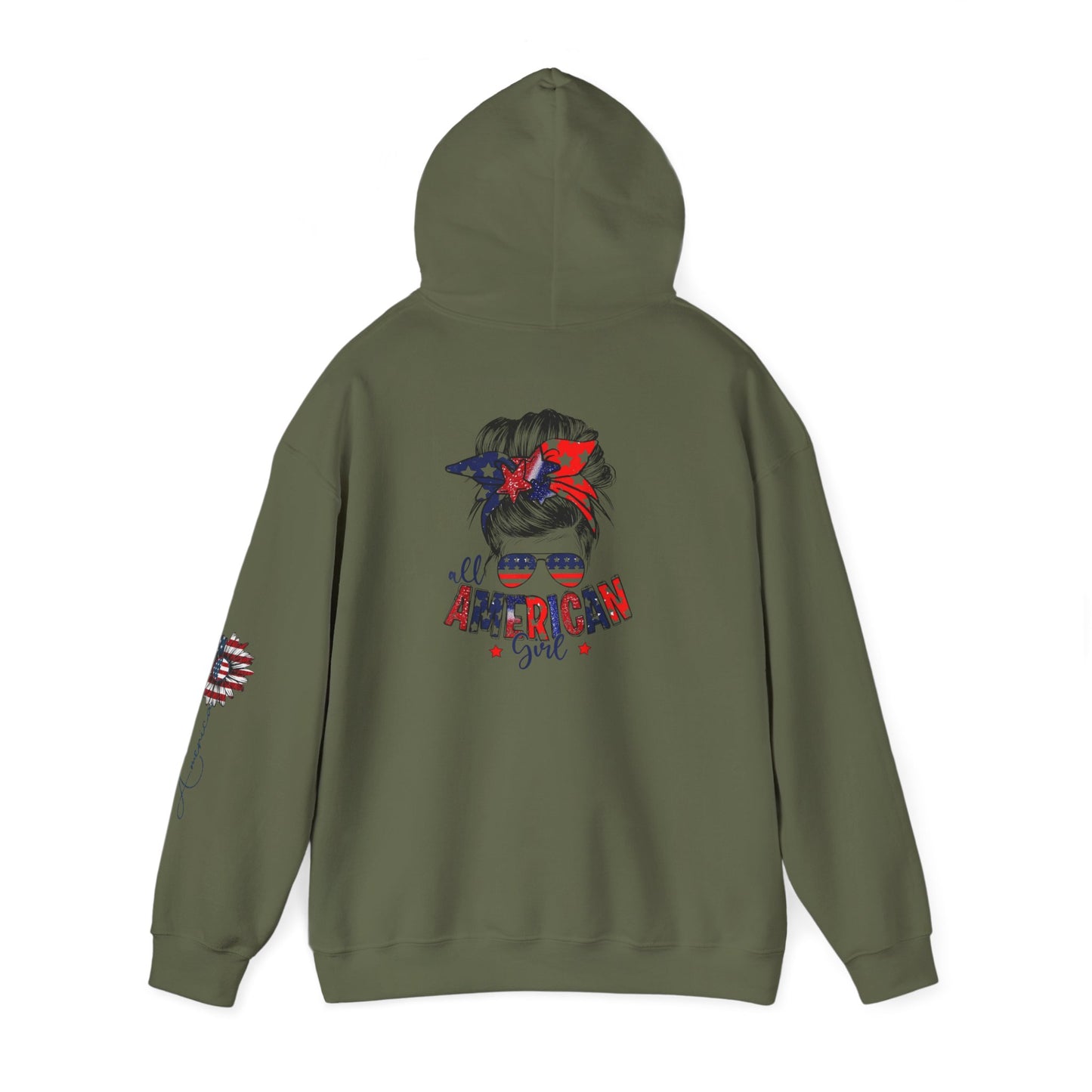 USA All American Girl Hoodie - Unisex Heavy Blend Sweatshirt, Patriotic Apparel, 4th of July Outfit, Casual Wear, Gift for Her