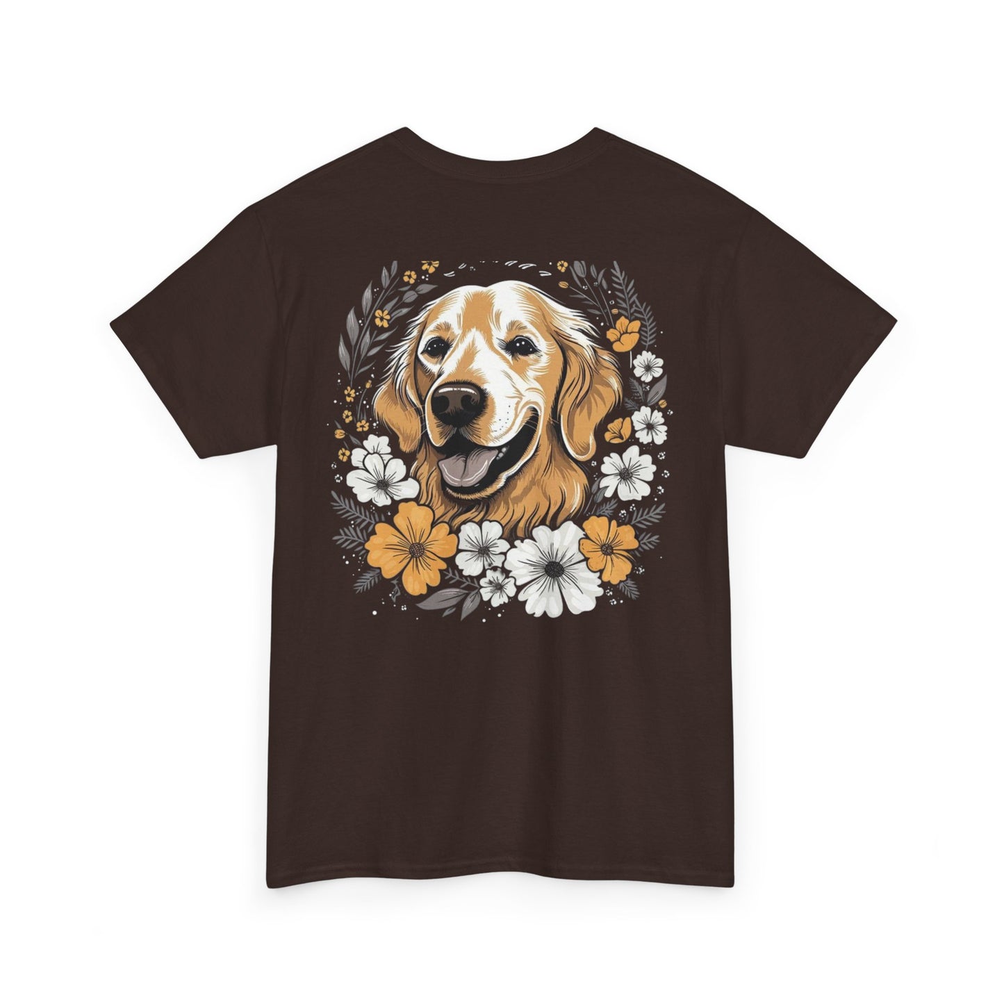 Golden Retriever Floral Unisex Heavy Cotton Tee, Dog Lover Shirt, Pet Gift, Funny Animal Tee, Casual Wear, Birthday Gift