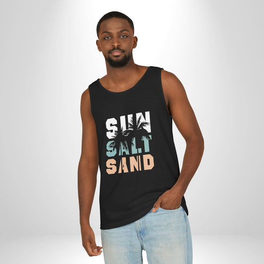 Salty Sand Tank Top for Beach Lovers | Unisex Garment-Dyed Summer Top, Vacation Essential, Perfect Gift for Surfing, Pool, and Travel