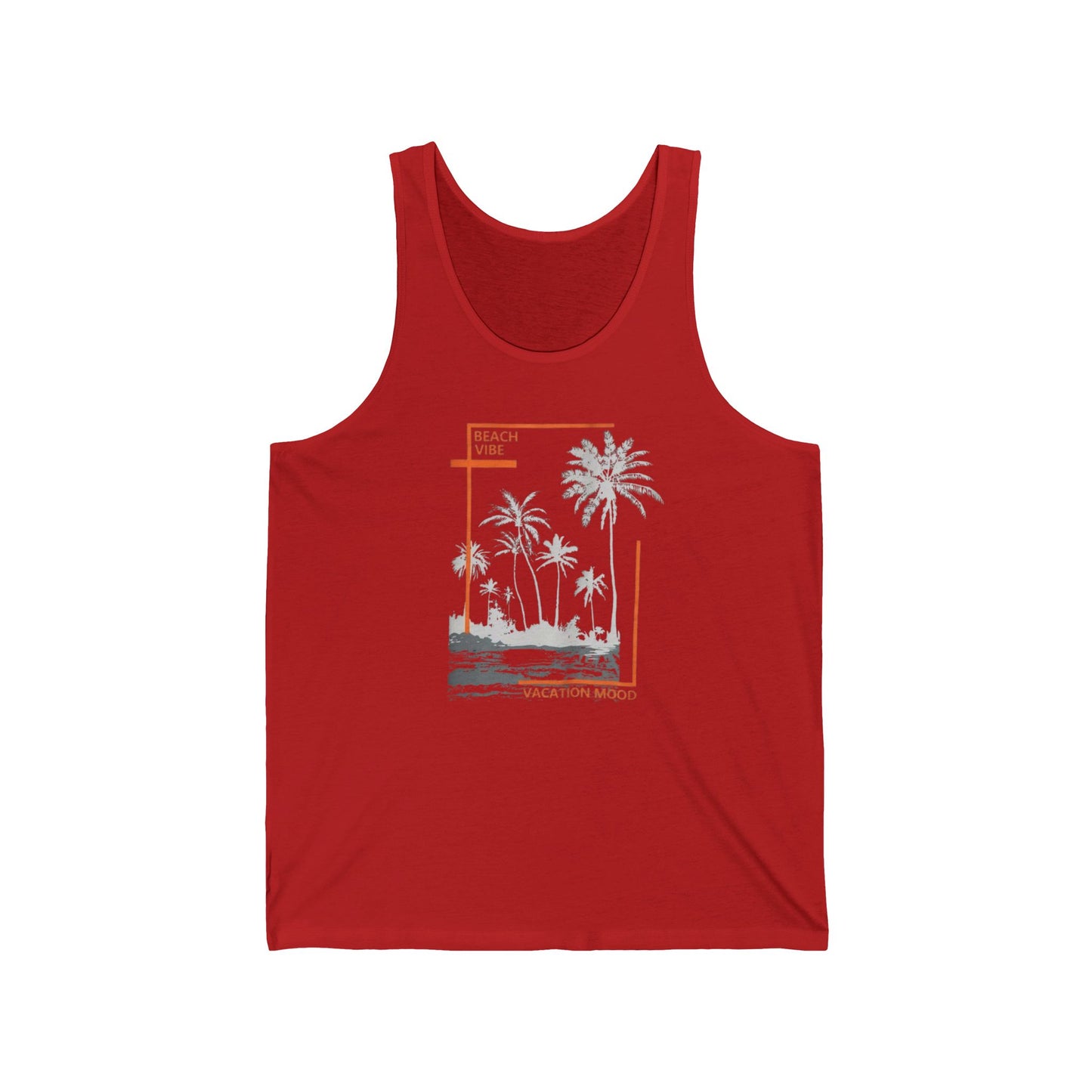Beach Vibes Unisex Jersey Tank, Summer T-Shirt, Vacation Wear, Casual Style, Beach Party Top, Graphic Tank Top