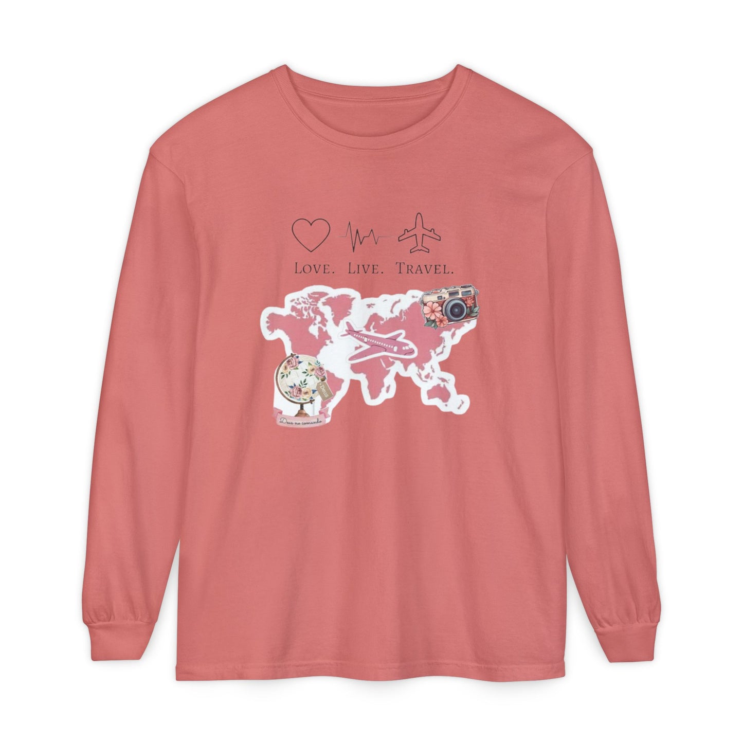 Travel-Themed Long Sleeve T-Shirt, Love Live Travel Shirt, Wanderlust Gift, Adventure Tee, Perfect for Travelers and Adventurers