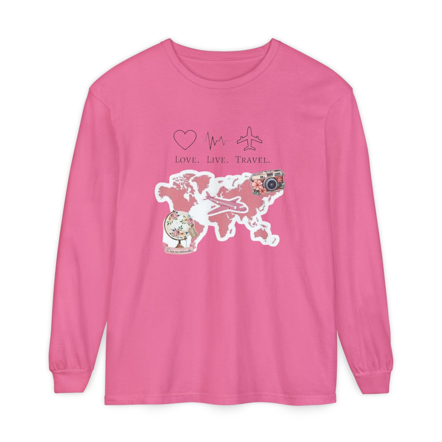 Travel-Themed Long Sleeve T-Shirt, Love Live Travel Shirt, Wanderlust Gift, Adventure Tee, Perfect for Travelers and Adventurers