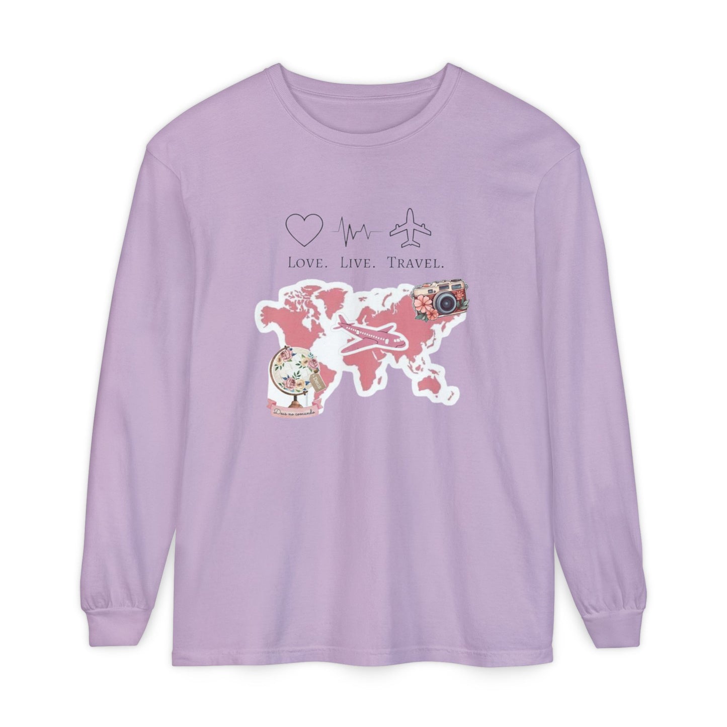 Travel-Themed Long Sleeve T-Shirt, Love Live Travel Shirt, Wanderlust Gift, Adventure Tee, Perfect for Travelers and Adventurers