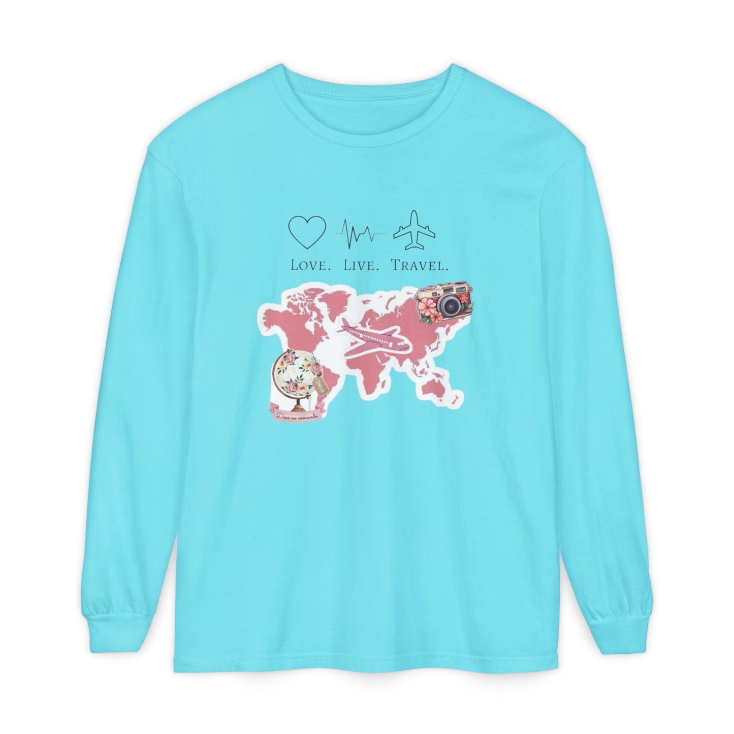 Travel-Themed Long Sleeve T-Shirt, Love Live Travel Shirt, Wanderlust Gift, Adventure Tee, Perfect for Travelers and Adventurers
