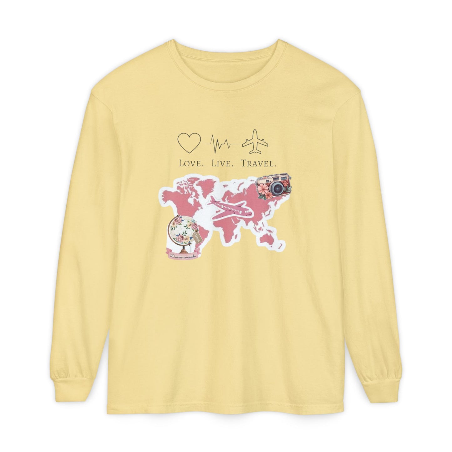 Travel-Themed Long Sleeve T-Shirt, Love Live Travel Shirt, Wanderlust Gift, Adventure Tee, Perfect for Travelers and Adventurers