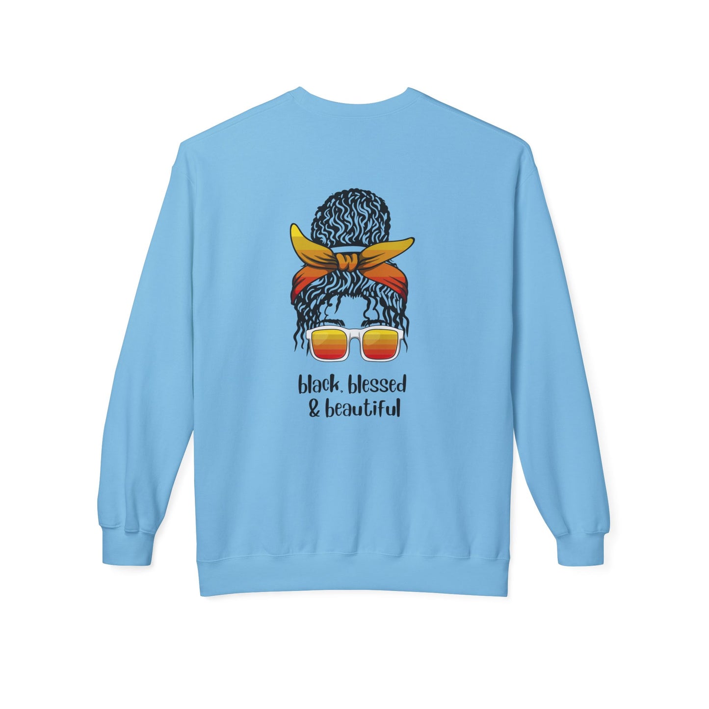 Black Blessed & Beautiful Fleece Sweatshirt, Unisex Crewneck, Cozy Gift, Comfort Wear, Festival Apparel, Positive Vibes